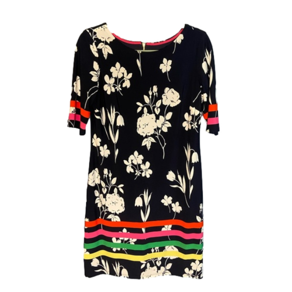 Eliza‎ J Navy Floral Striped Multicolor Sheath Dress sz 6